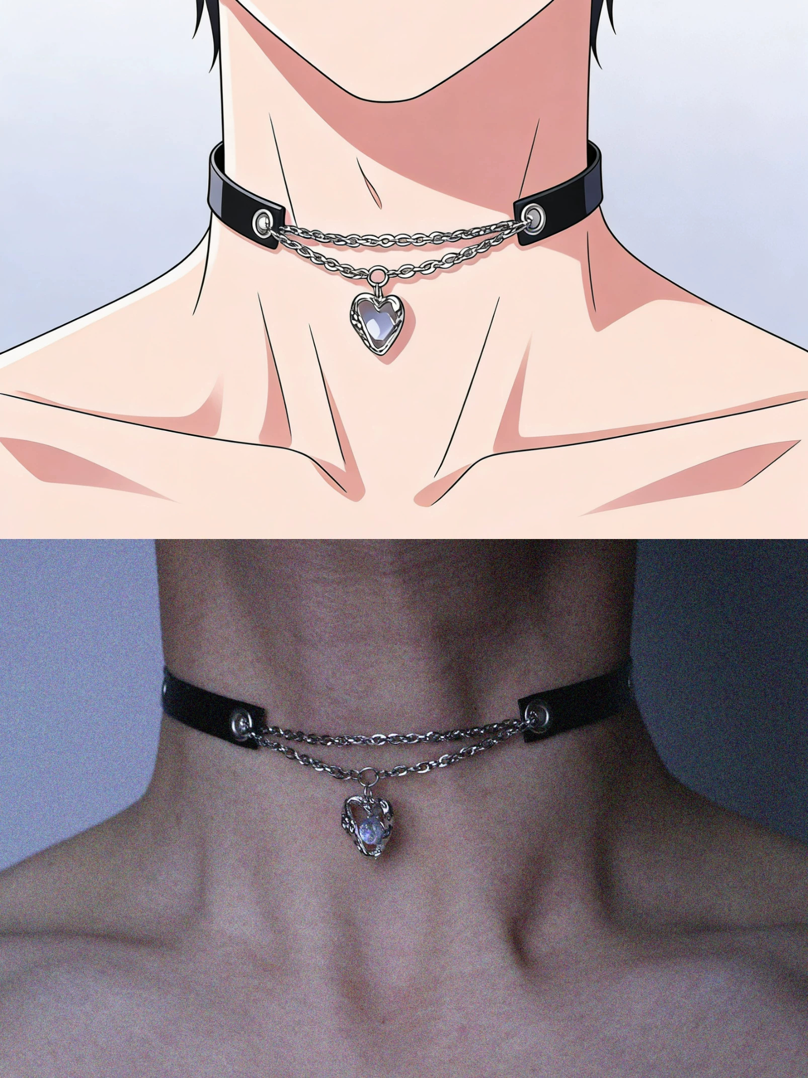 Black Heart Chain Leather Choker