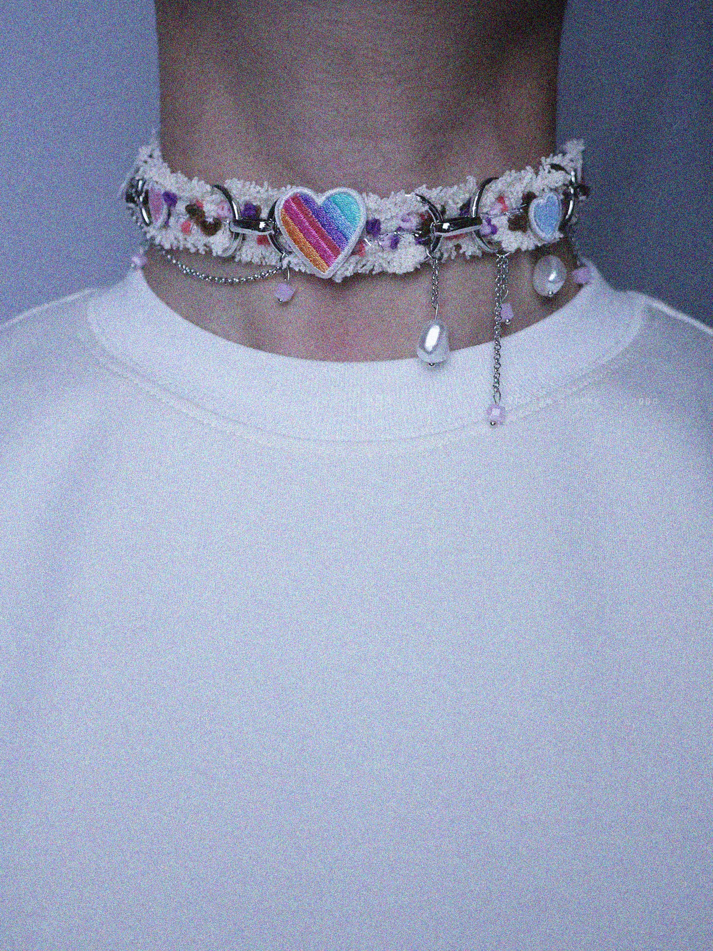 Neon Heart Crystal Tassel Choker