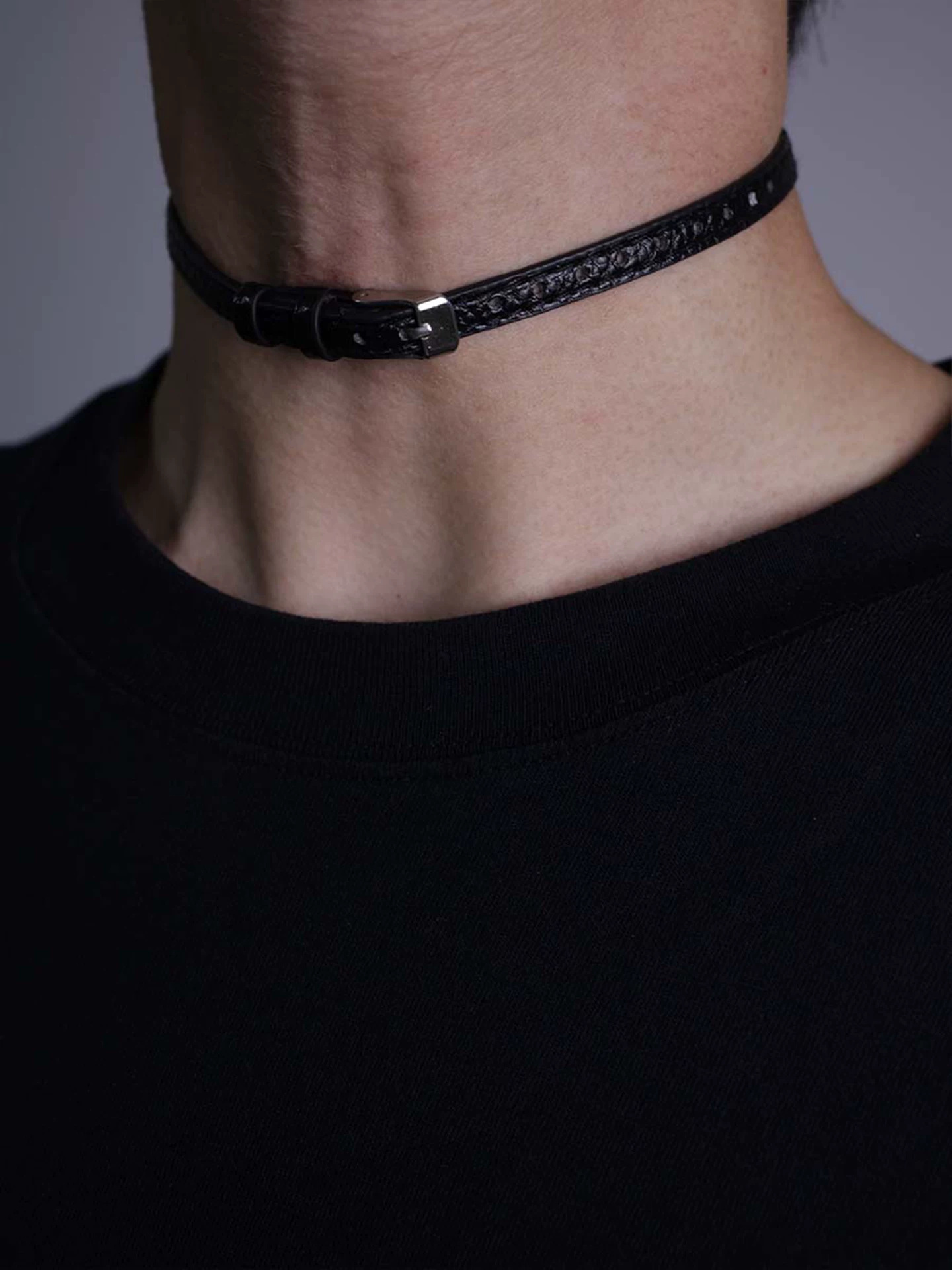 Textured Black Belt Choker