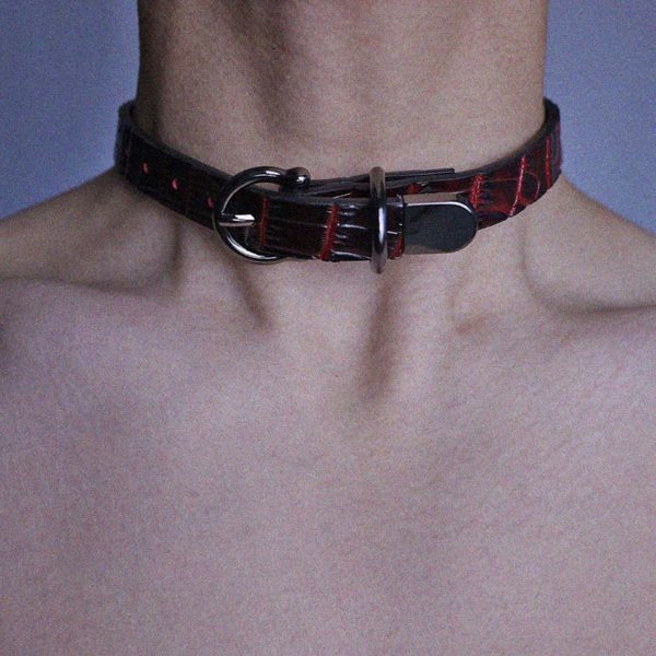 Black Red Leather Choker