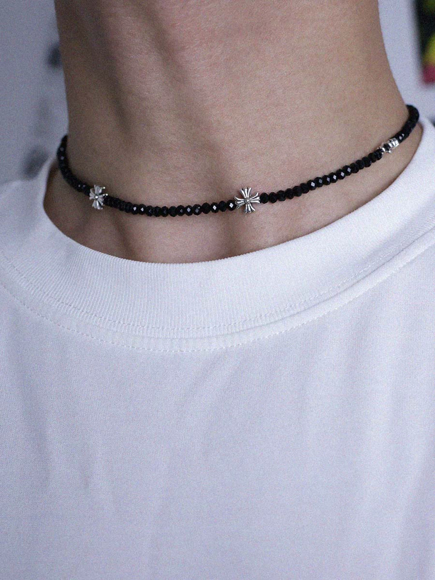 Black Cross Beaded Necklace