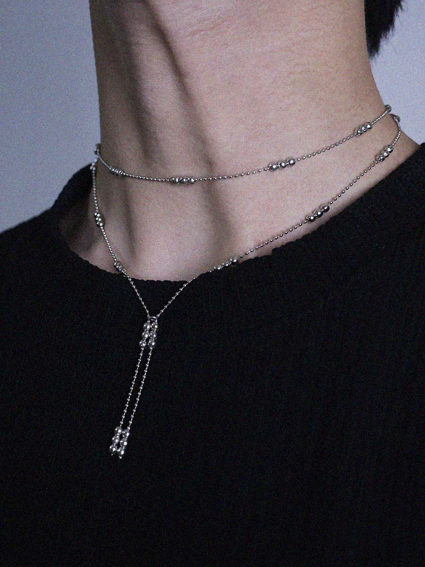 Silver Tassel Double-Strand Beaded Necklace