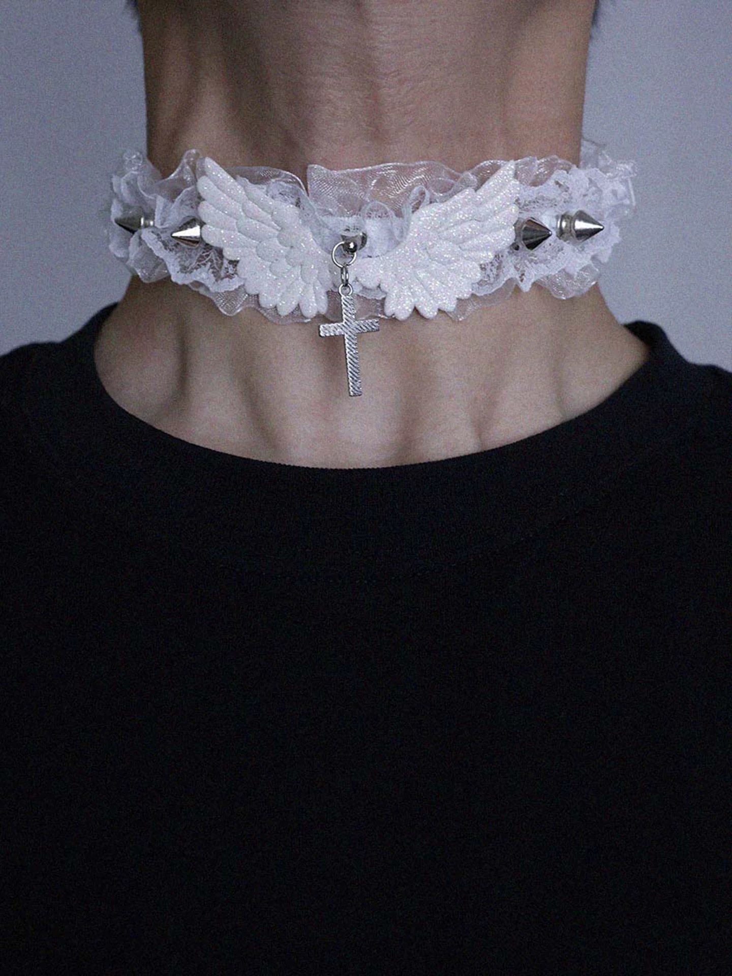 Lace Studded Wing Choker