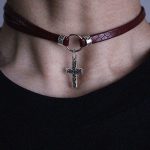 Dark Red Cross Leather Choker
