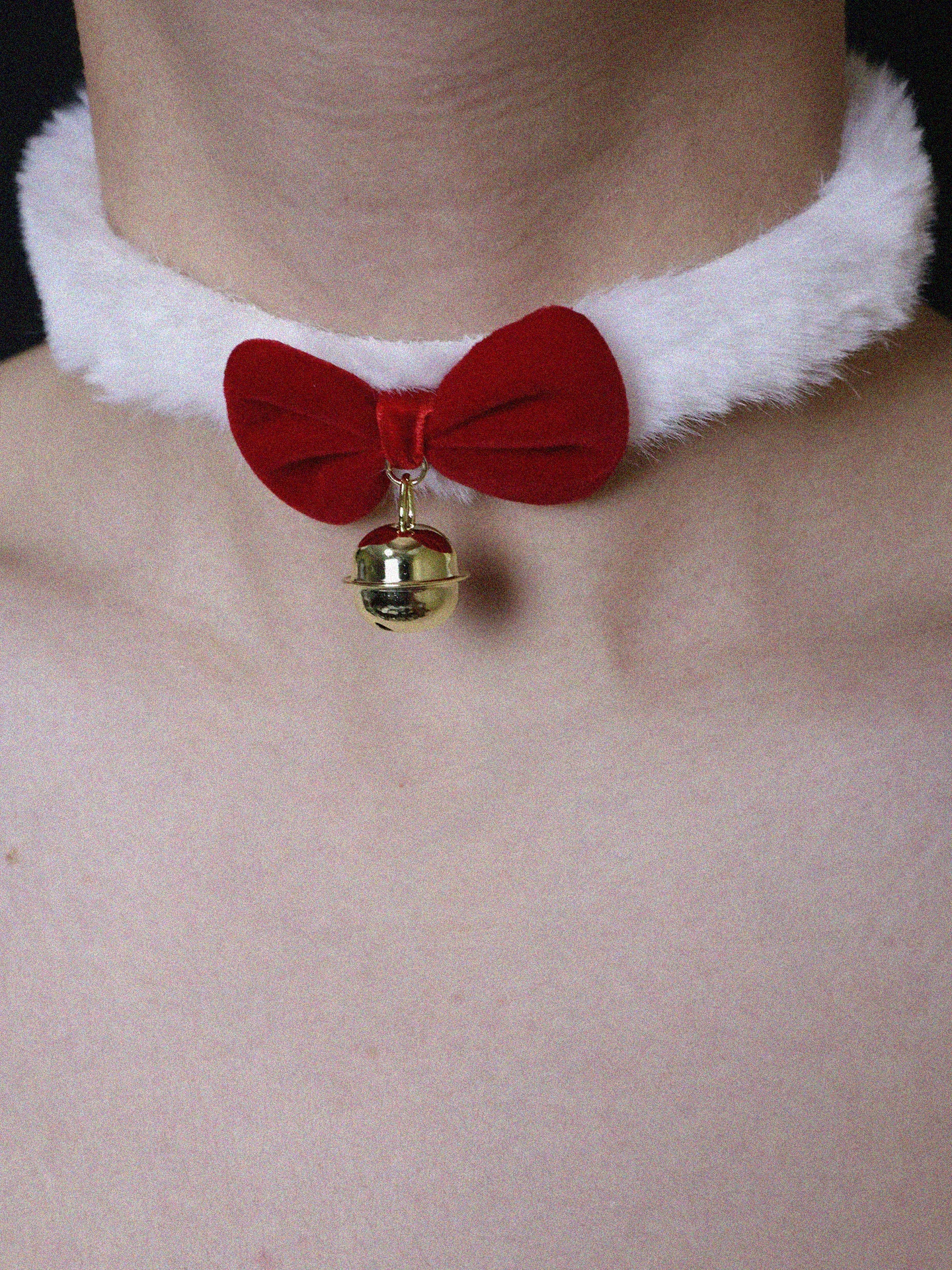White Faux Fur Bow Bell Choker