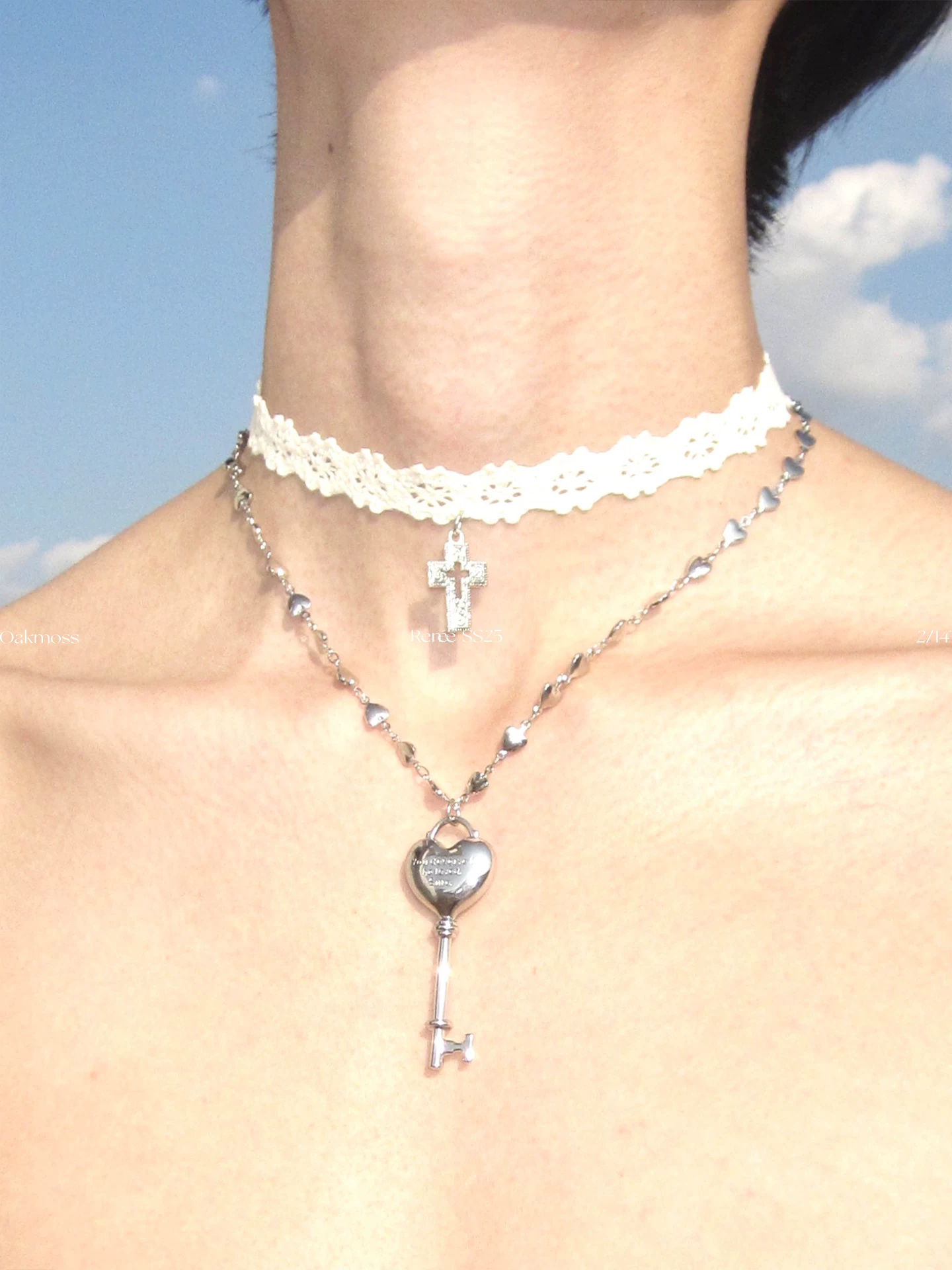 Linked Hearts Cross and Key Pendant Necklace