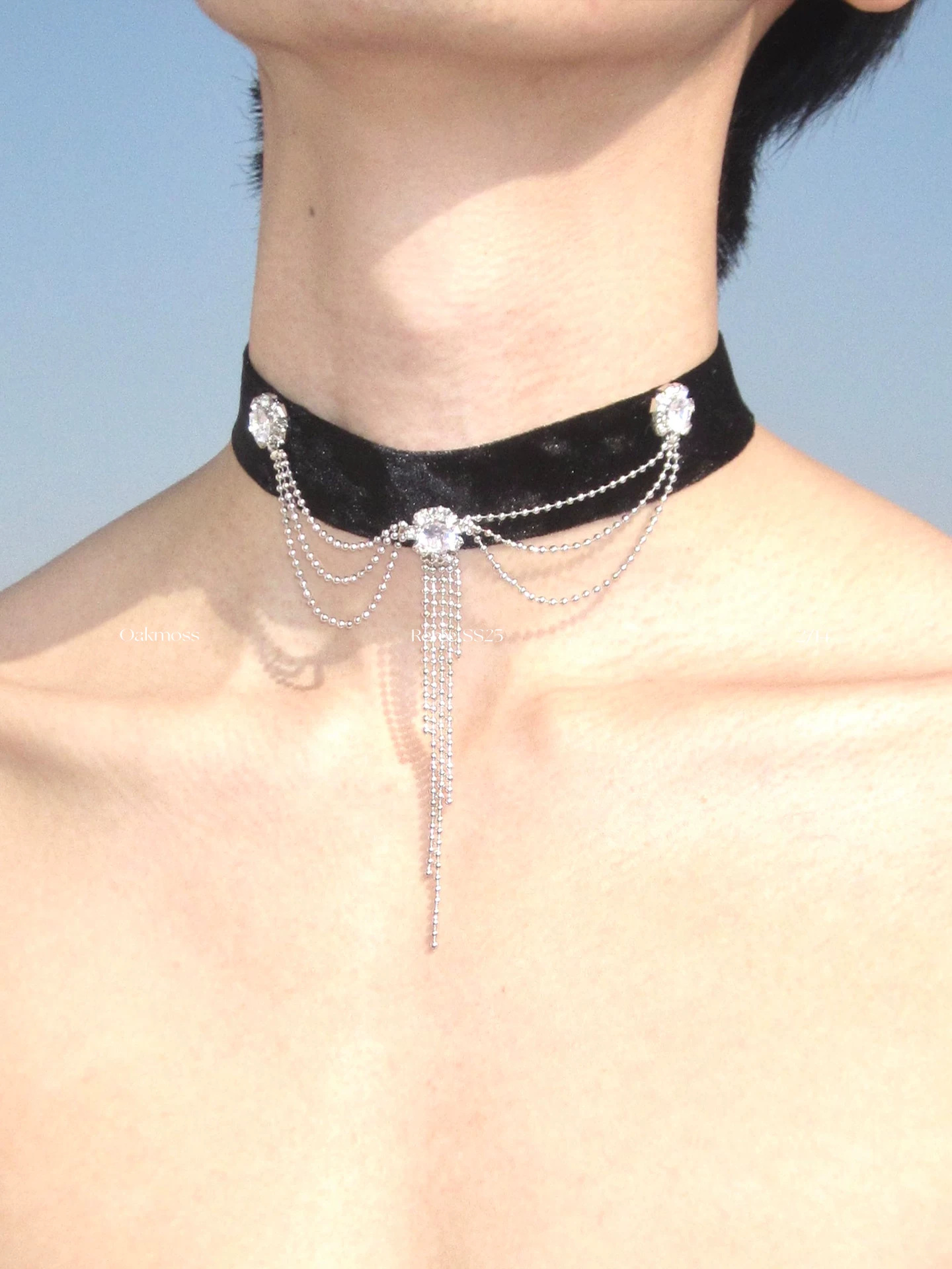 Midnight Jade Velvet Crystal Tassel Choker