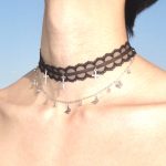 Night Embroidery Black Lace Cross Necklace