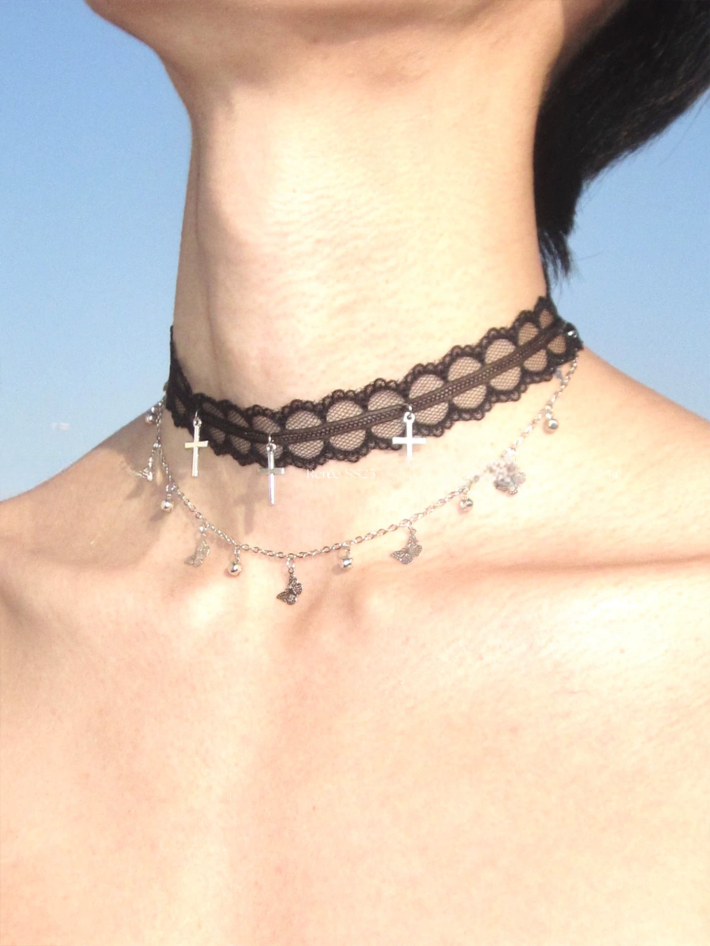 Night Embroidery Black Lace Cross Necklace