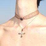 Embroidered Night Heart Cross Pendant Necklace