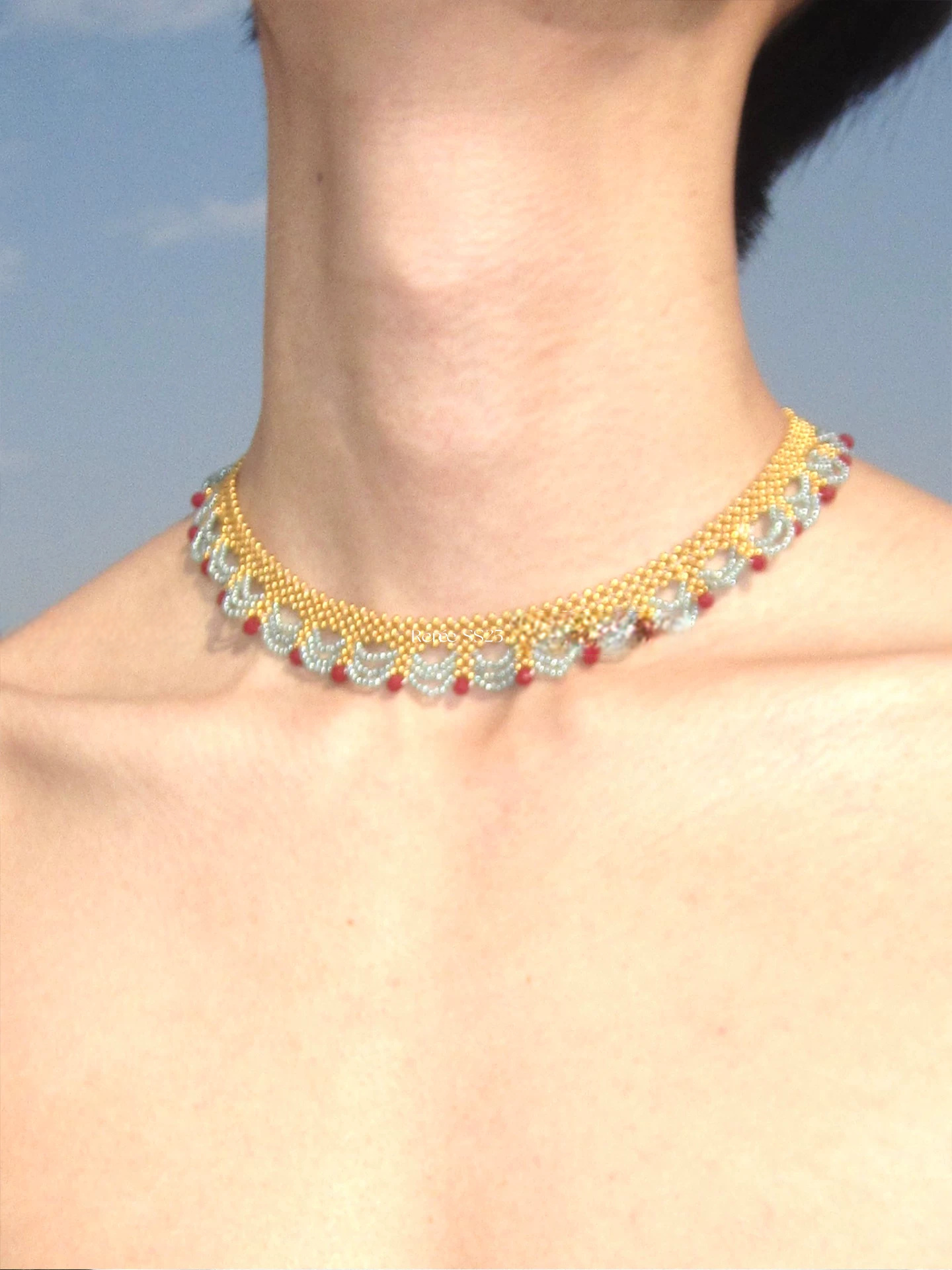 Azure Jade Red and Blue Beaded Necklace
