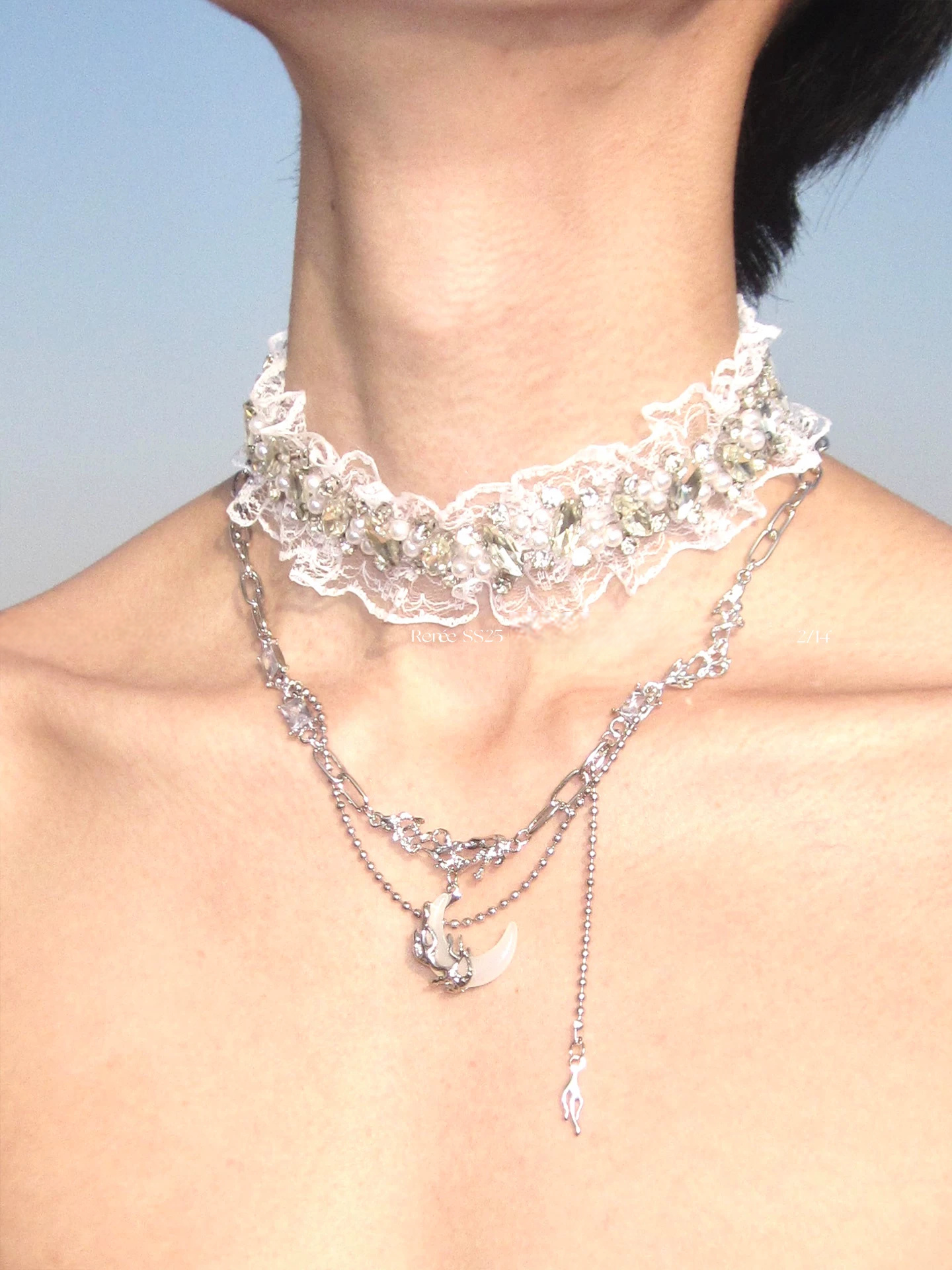 Moon Palace Lace Crescent Pendant Necklace