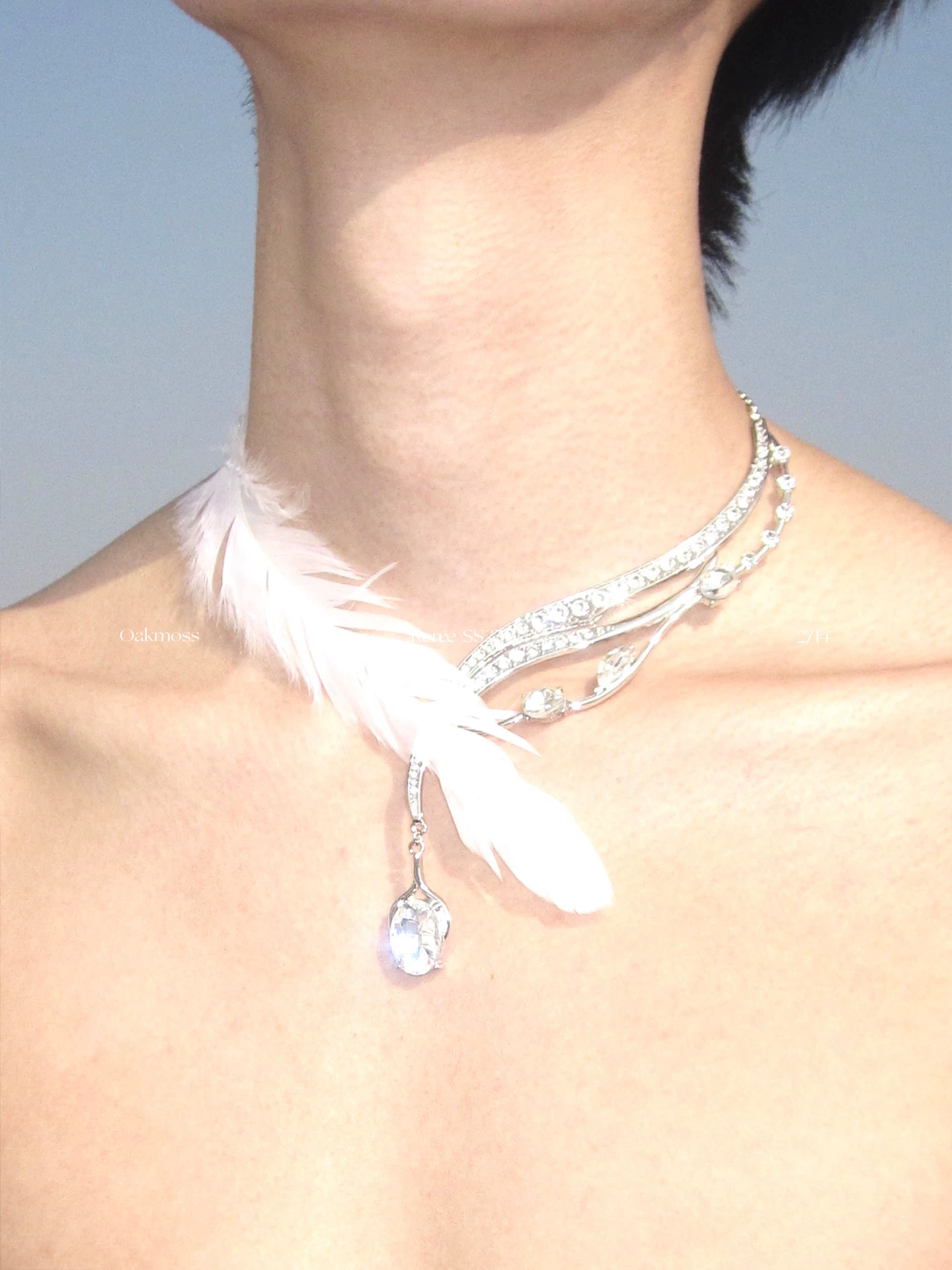 Swan Tear Silver Feather Drop Necklace