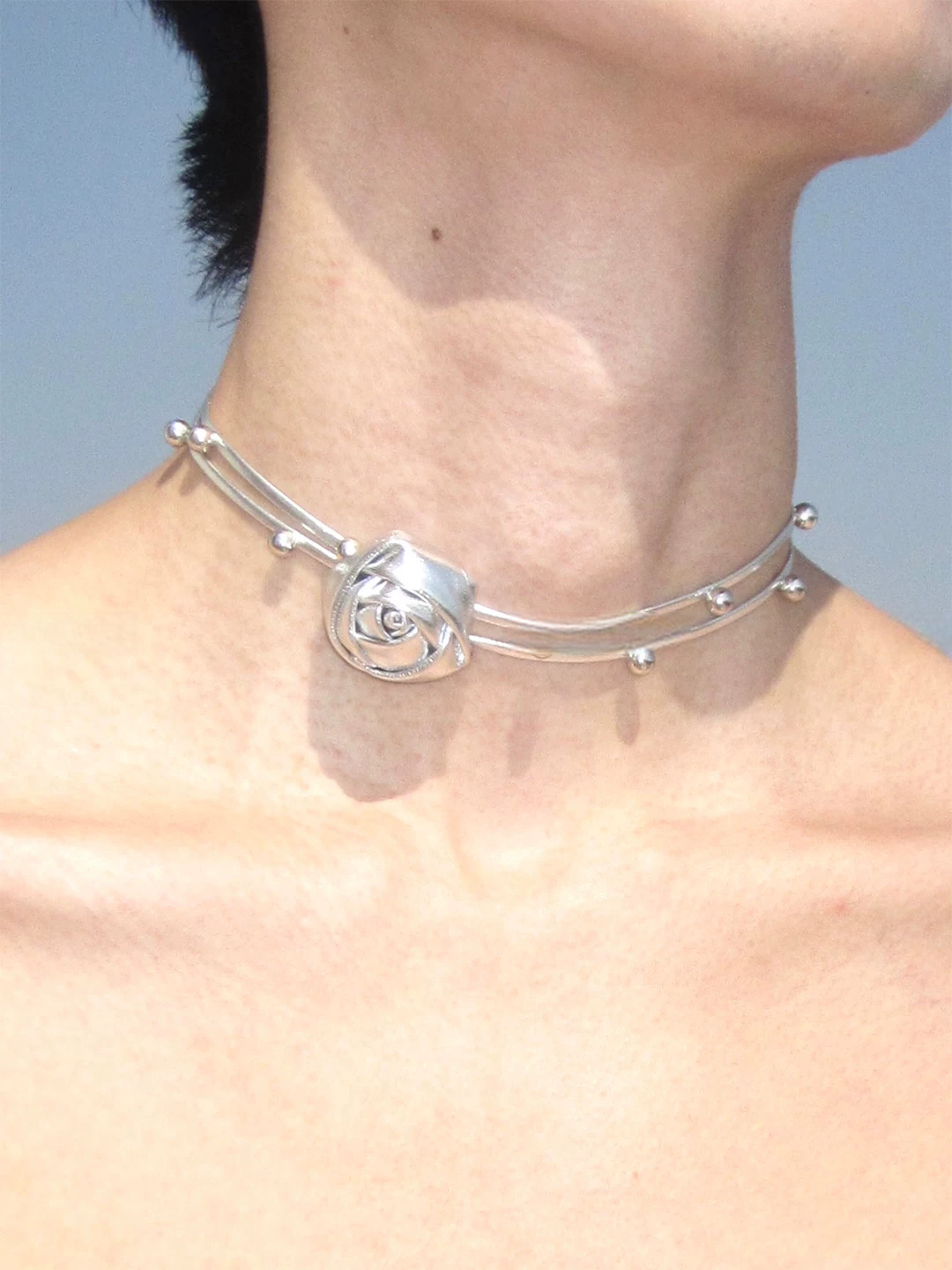 Titanium Rose Distressed Leather Choker