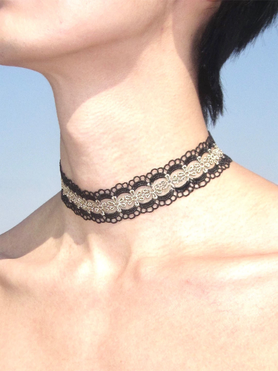 Black Gold Lace Floral Choker
