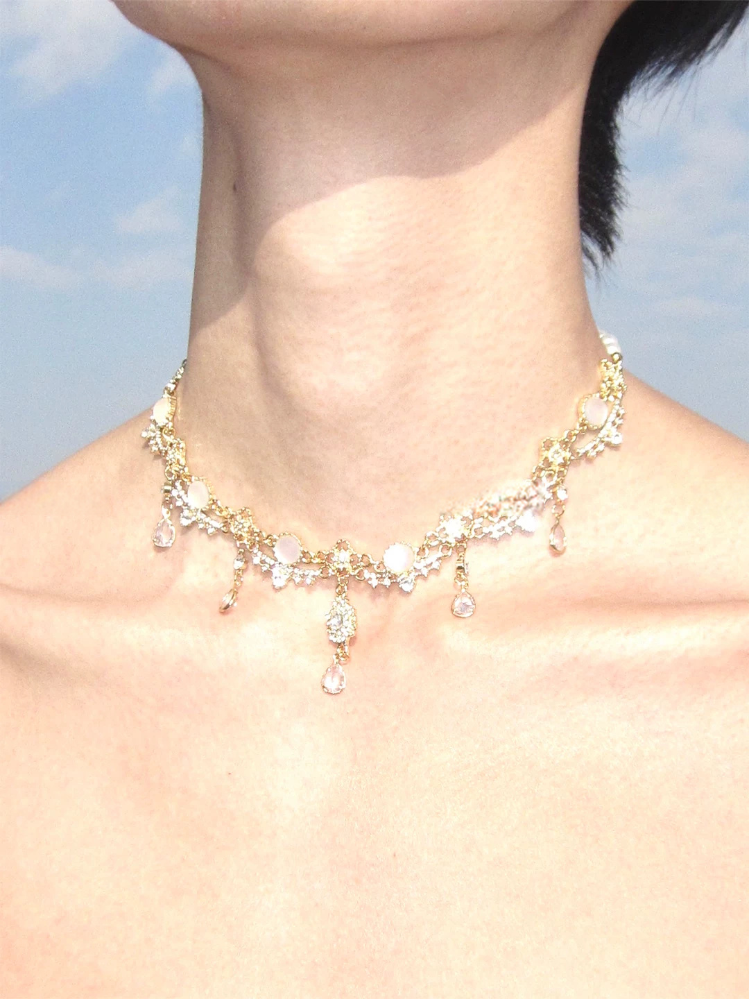 Courtly Crystal Tassel Drop Necklace