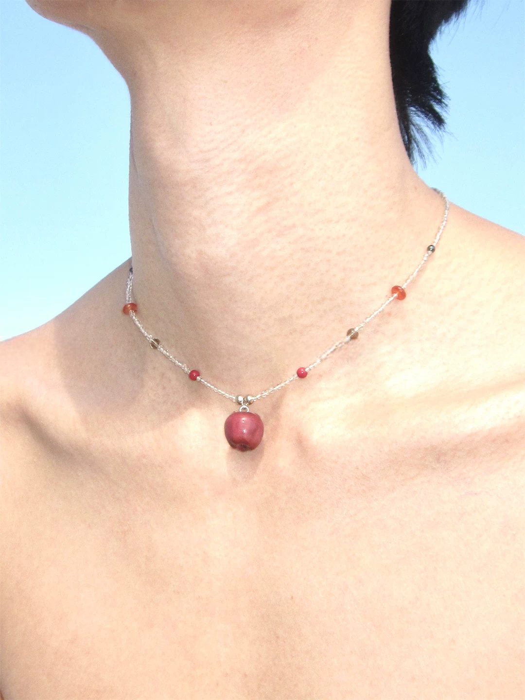 Red Apple Crystal Beaded Necklace