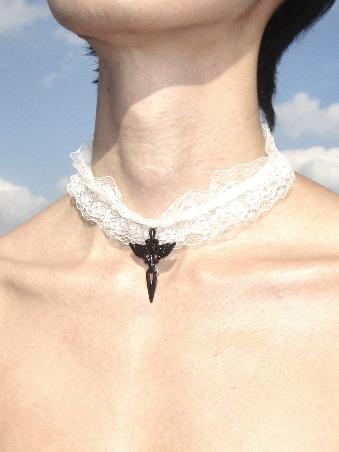 Snow Rose Night Lace Cross Choker