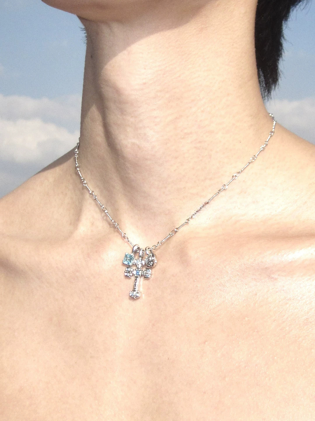 Blue Cross Zircon Pendant Necklace