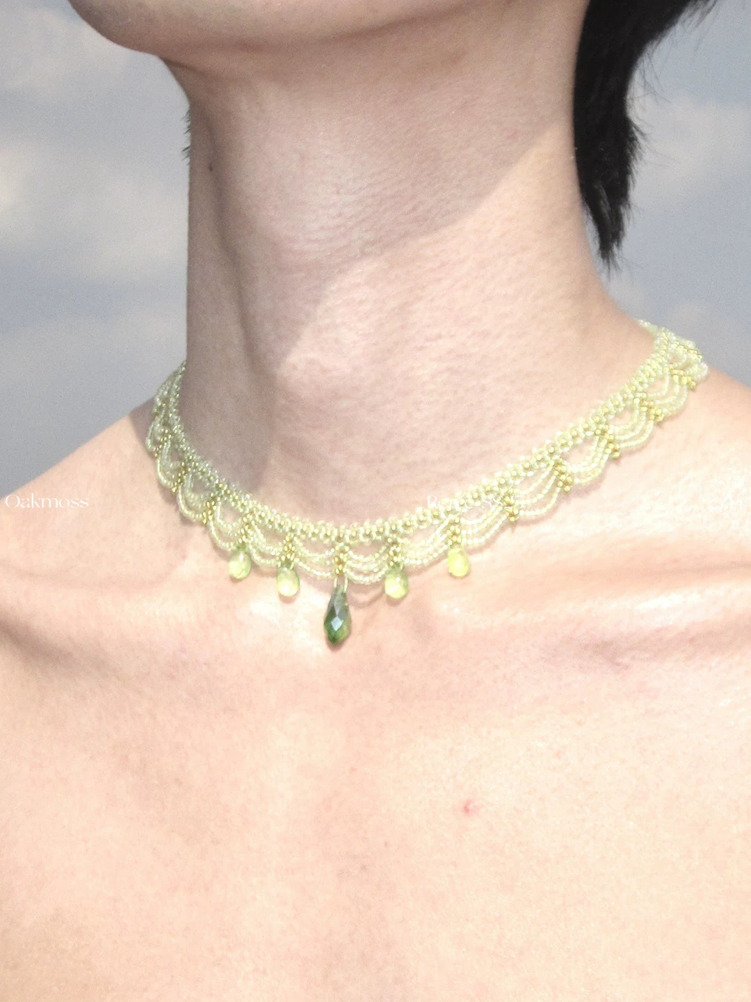 Verdant Garden Green Lace Beaded Necklace
